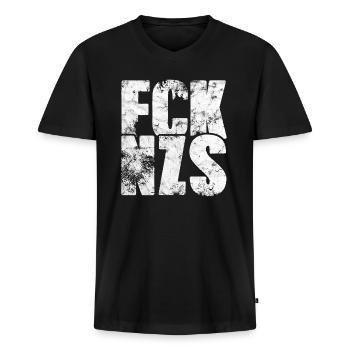 Fuck Nazis - FCK NZS - Männer Premium Bio T-Shirt mit V-Ausschnitt - Schwarz - Vorne - Nico (187cm)