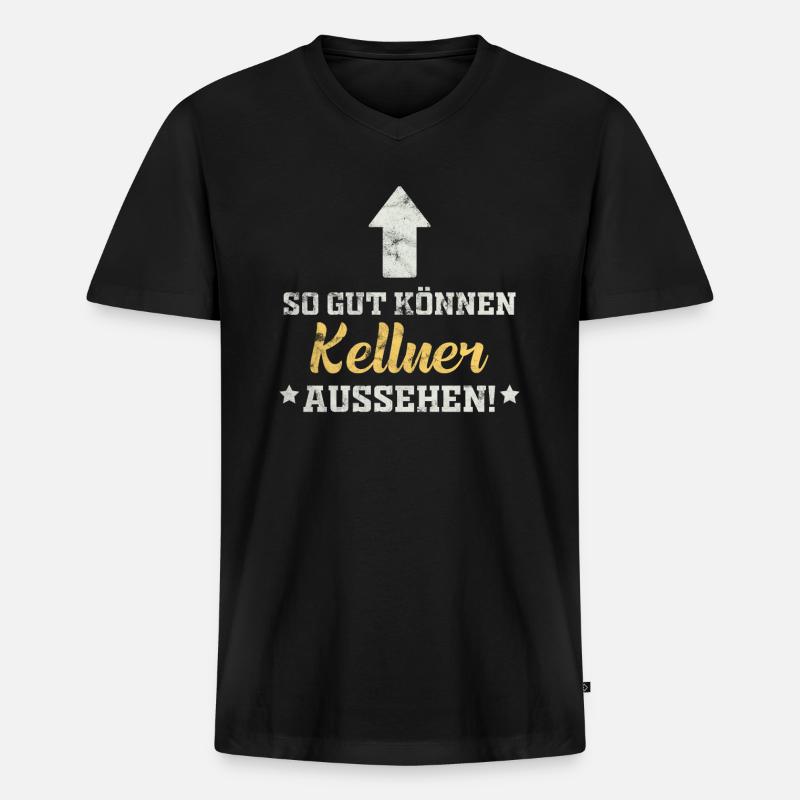 Kellner lustiger Spruch - Männer Premium Bio T-Shirt mit V-Ausschnitt - Schwarz