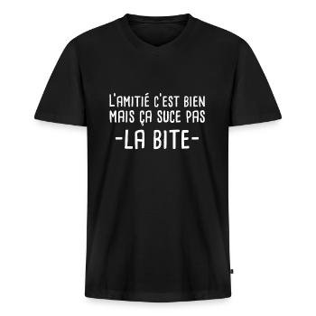 Citation drôle sexe humour bite - T-shirt encolure en V Premium bio Homme - noir - Devant - Nico (187cm)