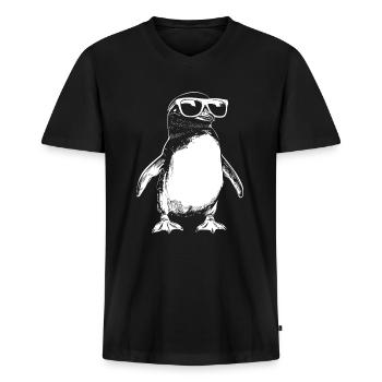 Lustig Pinguin Sonnenbrille Sommer - Männer Premium Bio T-Shirt mit V-Ausschnitt - Schwarz - Vorne - Nico (187cm)