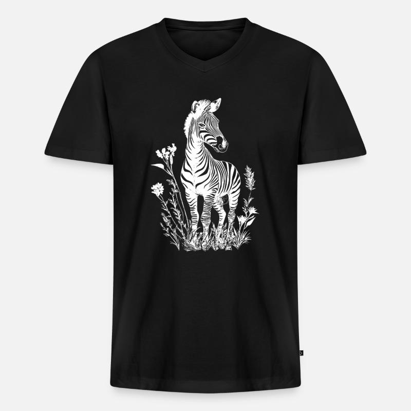 Zebra Blumen Floral - Männer Premium Bio T-Shirt mit V-Ausschnitt - Schwarz