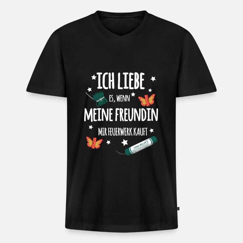 Pyro Partnerschaft - Männer Premium Bio T-Shirt mit V-Ausschnitt - Schwarz