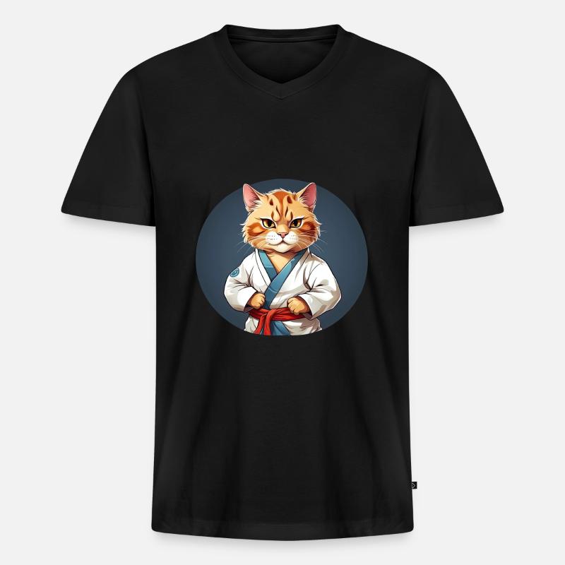 Karate Katze - Katzendesign - Männer Premium Bio T-Shirt mit V-Ausschnitt - Schwarz