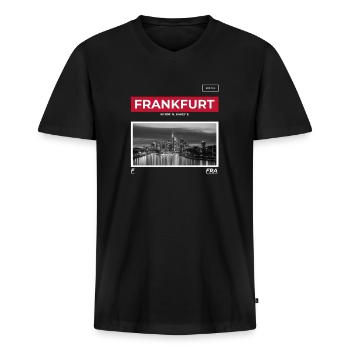Frankfurt City - Männer Premium Bio T-Shirt mit V-Ausschnitt - Schwarz - Vorne - Nico (187cm)