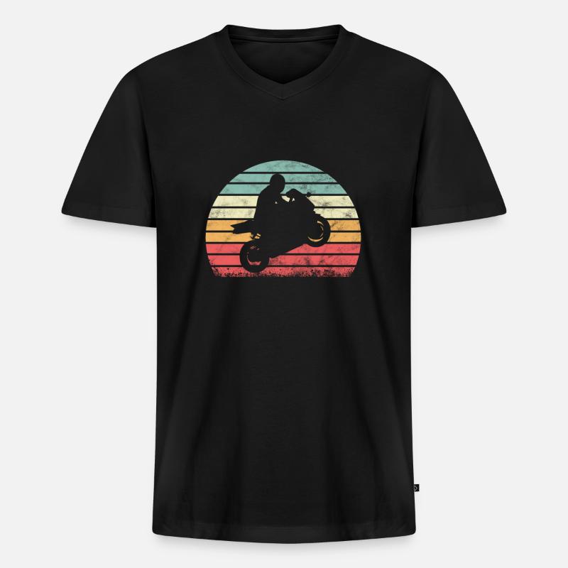 Motorrad Motorradfahrer Retro - Männer Premium Bio T-Shirt mit V-Ausschnitt - Schwarz