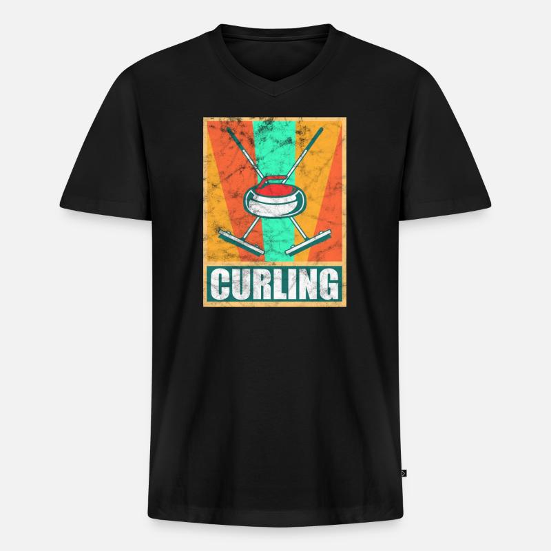 Curling Eisstockschießen Geschenk - Männer Premium Bio T-Shirt mit V-Ausschnitt - Schwarz