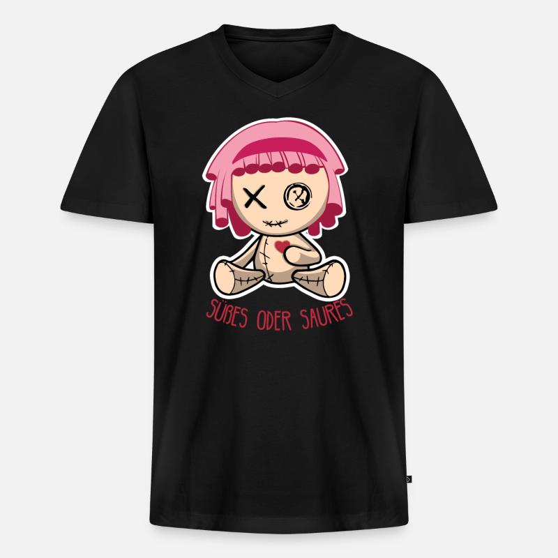 Halloween Puppe - Süßes oder Saures - Männer Premium Bio T-Shirt mit V-Ausschnitt - Schwarz