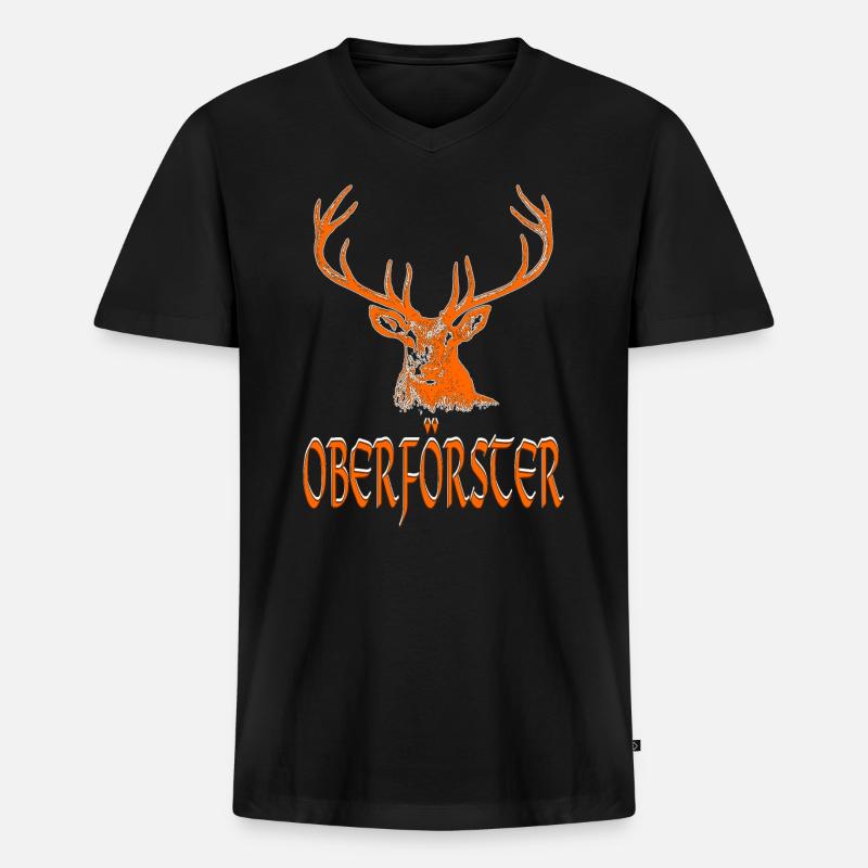 OBERFÖRSTER - Männer Premium Bio T-Shirt mit V-Ausschnitt - Schwarz