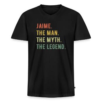 James Jaime Prénom Forme abrégée Homme Mythe Légende - T-shirt encolure en V Premium bio Homme - noir - Devant - Nico (187cm)