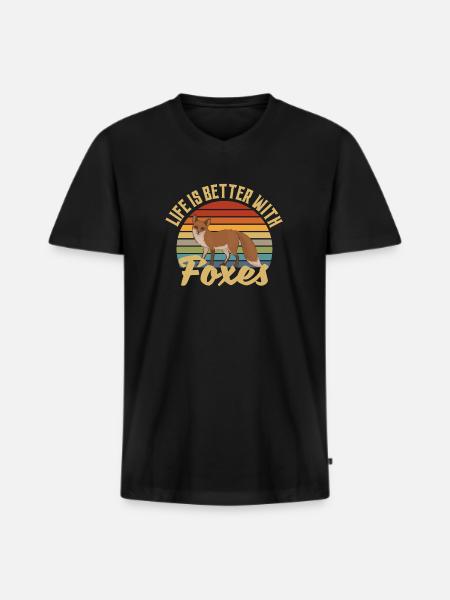 Life Is Better With Foxes - Men's Premium Organic T-shirt with V-neck - black