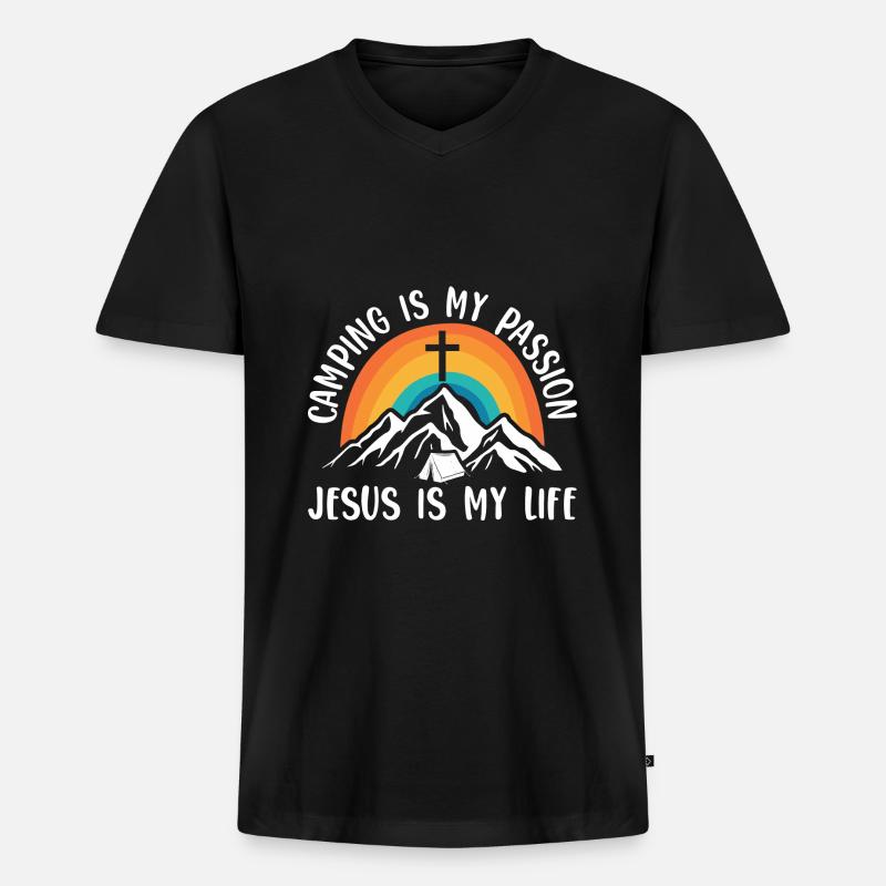 Jesus - Männer Premium Bio T-Shirt mit V-Ausschnitt - Schwarz