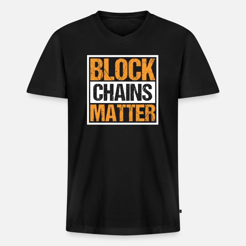 Block Chains Matter Cryptocurrency Crypto - Männer Premium Bio T-Shirt mit V-Ausschnitt - Schwarz