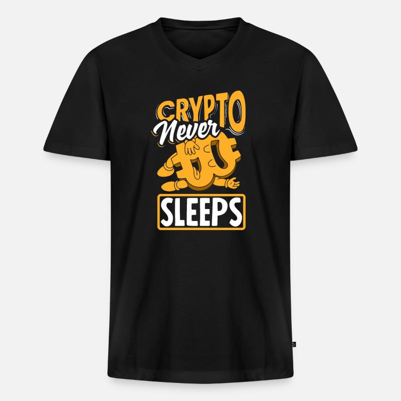 Crypto Never Sleeps Cryptocurrency BTC - Männer Premium Bio T-Shirt mit V-Ausschnitt - Schwarz