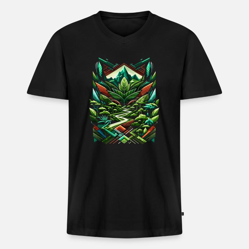 Abstract Ayahuasca Rainforest - Männer Premium Bio T-Shirt mit V-Ausschnitt - Schwarz