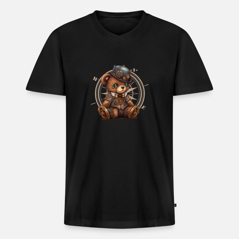 Science-Fiction steampunk Bär - Männer Premium Bio T-Shirt mit V-Ausschnitt - Schwarz