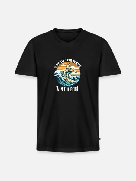 Wellenreiten mit dem Surfboard - Männer Premium Bio T-Shirt mit V-Ausschnitt - Schwarz