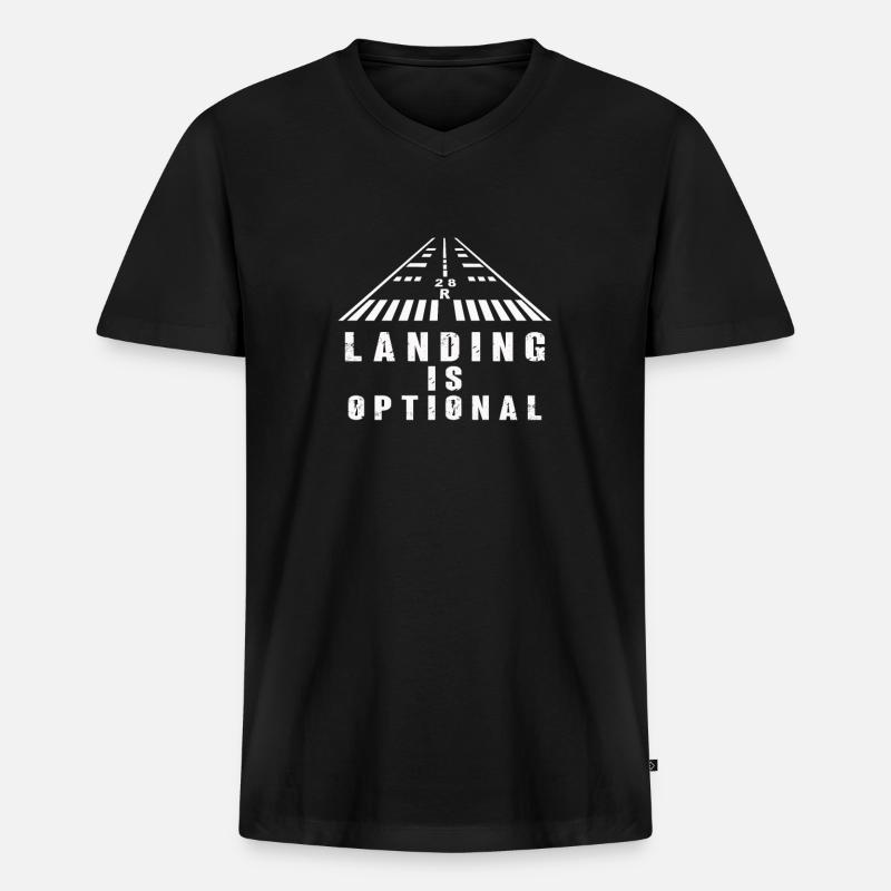 Optional Landing - piloten spruch - Männer Premium Bio T-Shirt mit V-Ausschnitt - Schwarz