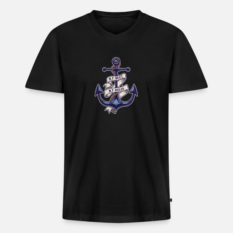 Boot Anker - Männer Premium Bio T-Shirt mit V-Ausschnitt - Schwarz