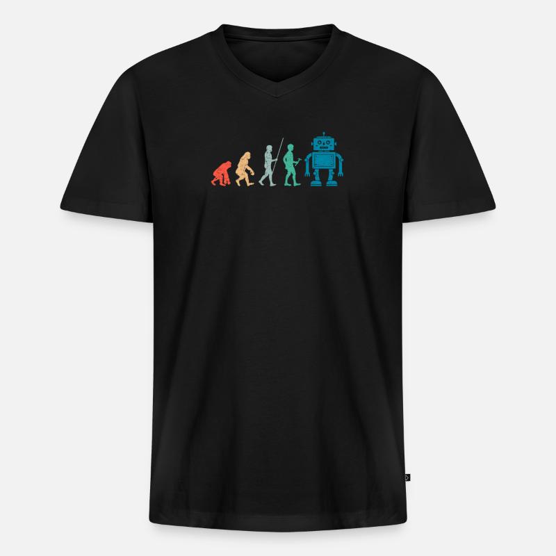 Retro Roboter Evolution - Männer Premium Bio T-Shirt mit V-Ausschnitt - Schwarz