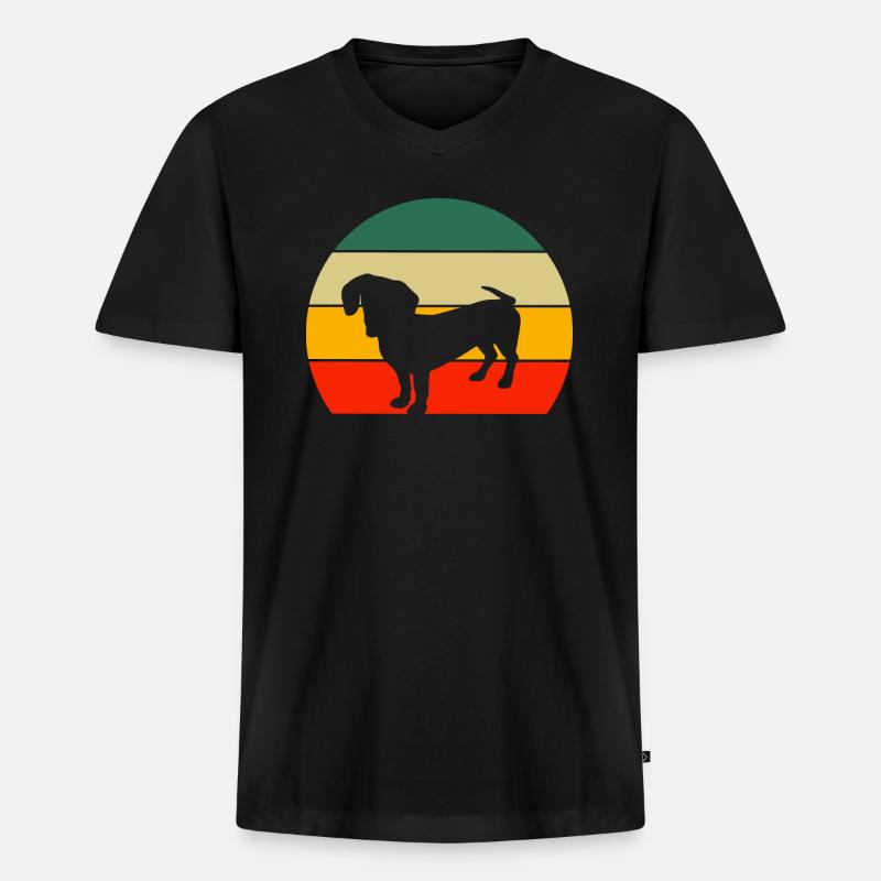 Retro Dackel - Männer Premium Bio T-Shirt mit V-Ausschnitt - Schwarz
