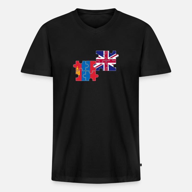 Mongolei UK Flagge Brite Mongole - Männer Premium Bio T-Shirt mit V-Ausschnitt - Schwarz