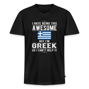 Greek Greece Flag Greek origin - Men's Premium Organic T-shirt with V-neck - black - Front - Nico (187cm)
