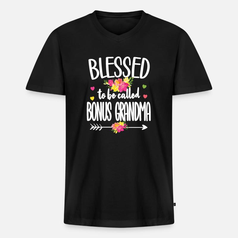 Beste Bonus-Oma Stolze Stiefgroßmutter Geschenk - Männer Premium Bio T-Shirt mit V-Ausschnitt - Schwarz