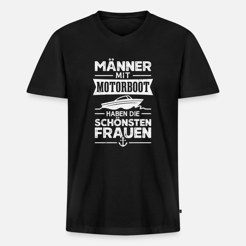 Motorboot Bootfahren Bootsfahrer Boot - Männer Premium Bio T-Shirt mit V-Ausschnitt - Schwarz