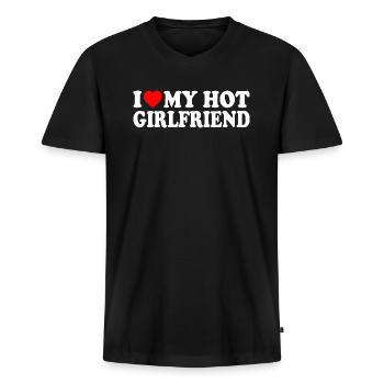i love my hot girlfriend - T-shirt encolure en V Premium bio Homme - noir - Devant - Nico (187cm)