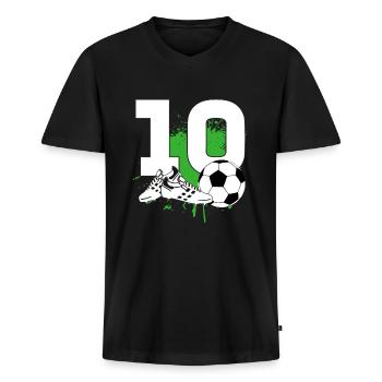 10. Geburtstag 10 Jahre Fußball Fußballspieler - Männer Premium Bio T-Shirt mit V-Ausschnitt - Schwarz - Vorne - Nico (187cm)