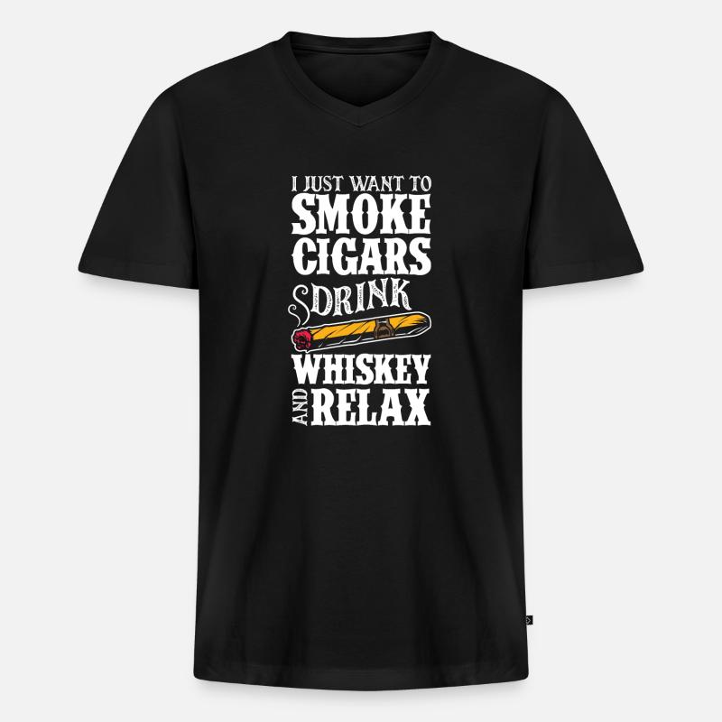 Zigarren Und Whiskey Zigarrenraucher Geschenk - Männer Premium Bio T-Shirt mit V-Ausschnitt - Schwarz