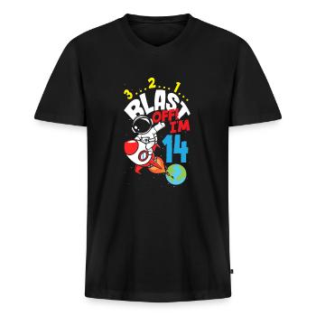 14. Geburtstag Jungen Astronaut Geburtstag - Männer Premium Bio T-Shirt mit V-Ausschnitt - Schwarz - Vorne - Nico (187cm)