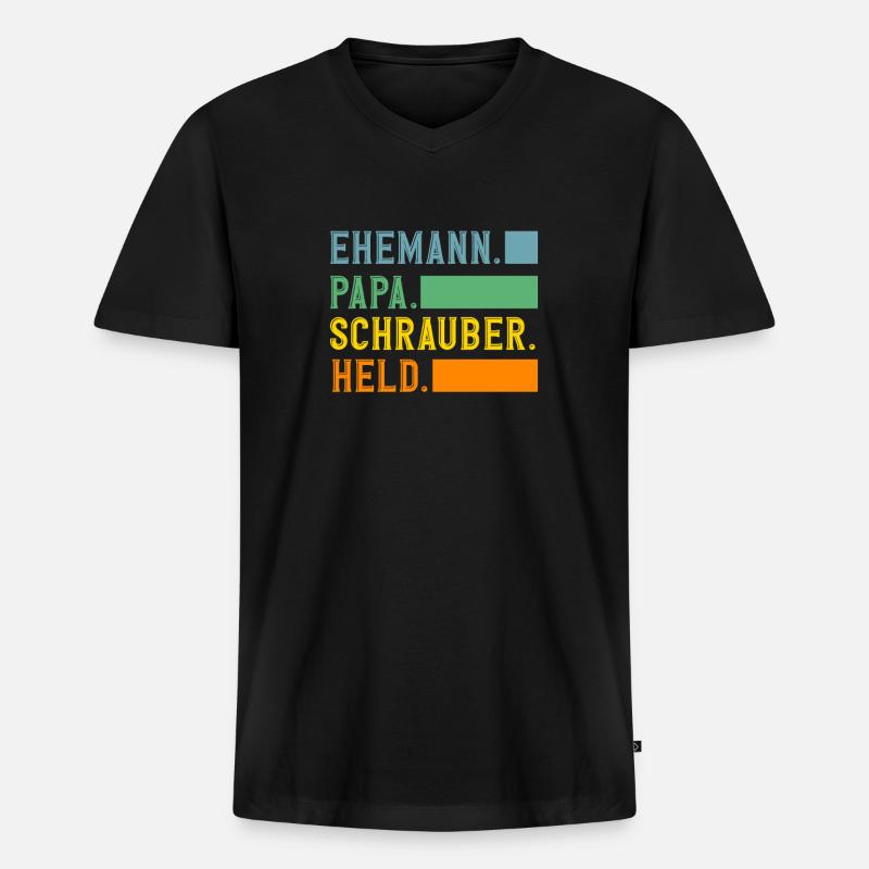 Ehemann Papa Schrauber Held - Männer Premium Bio T-Shirt mit V-Ausschnitt - Schwarz