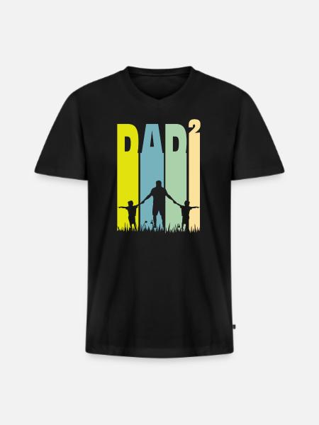Far til to børn Far - Premium økologisk T-shirt med V-hals til mænd - sort