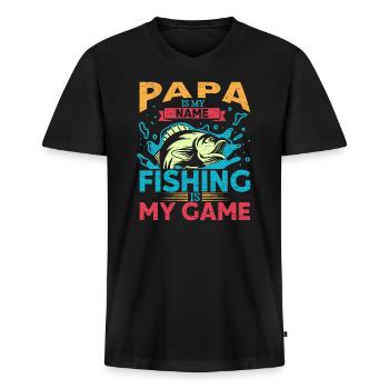 Fischer Angler Papa - Männer Premium Bio T-Shirt mit V-Ausschnitt - Schwarz - Vorne - Nico (187cm)