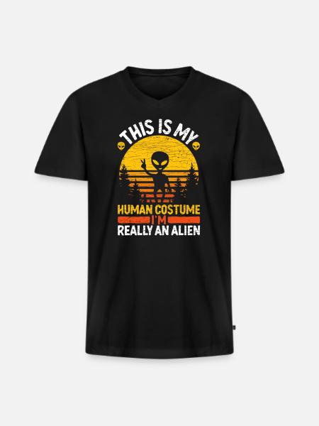 Retro Alien - Männer Premium Bio T-Shirt mit V-Ausschnitt - Schwarz