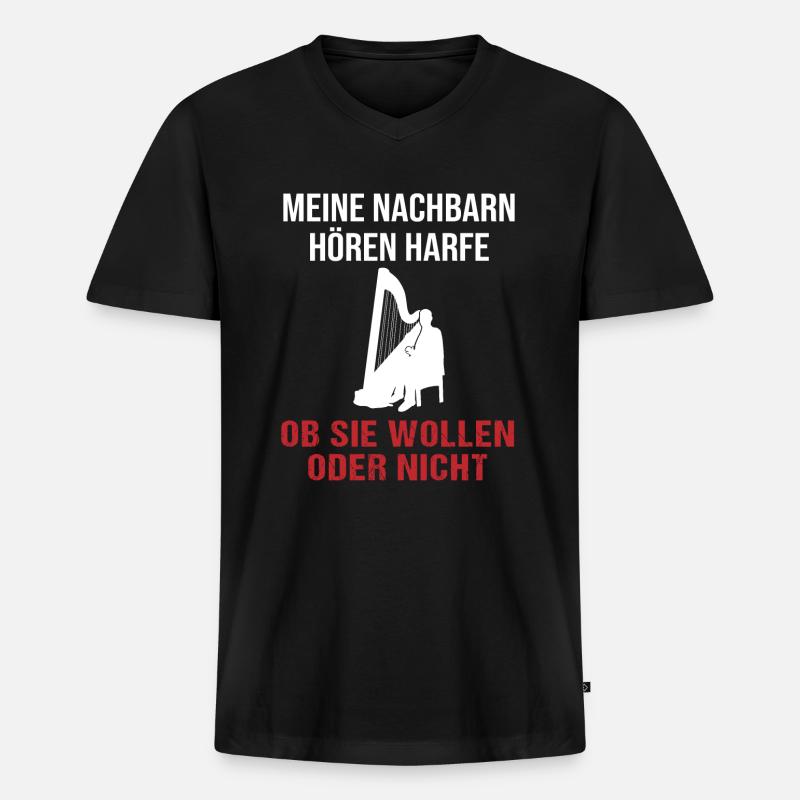 Harfenklang Nachbarn Lauschen Muss - Männer Premium Bio T-Shirt mit V-Ausschnitt - Schwarz