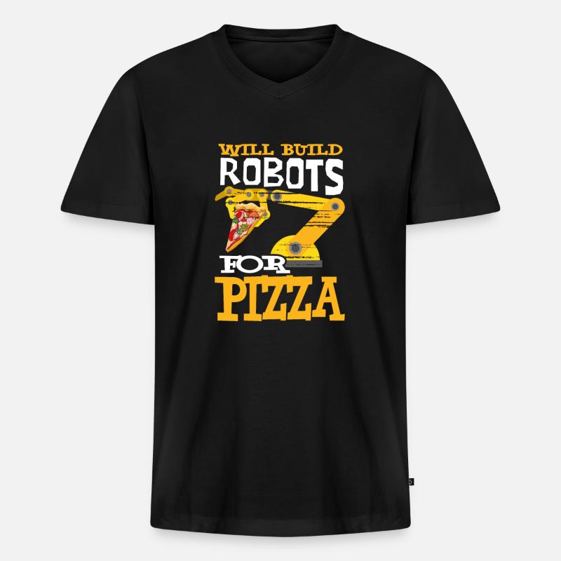 Roboter Pizza Robotertechniker Robotik - Männer Premium Bio T-Shirt mit V-Ausschnitt - Schwarz