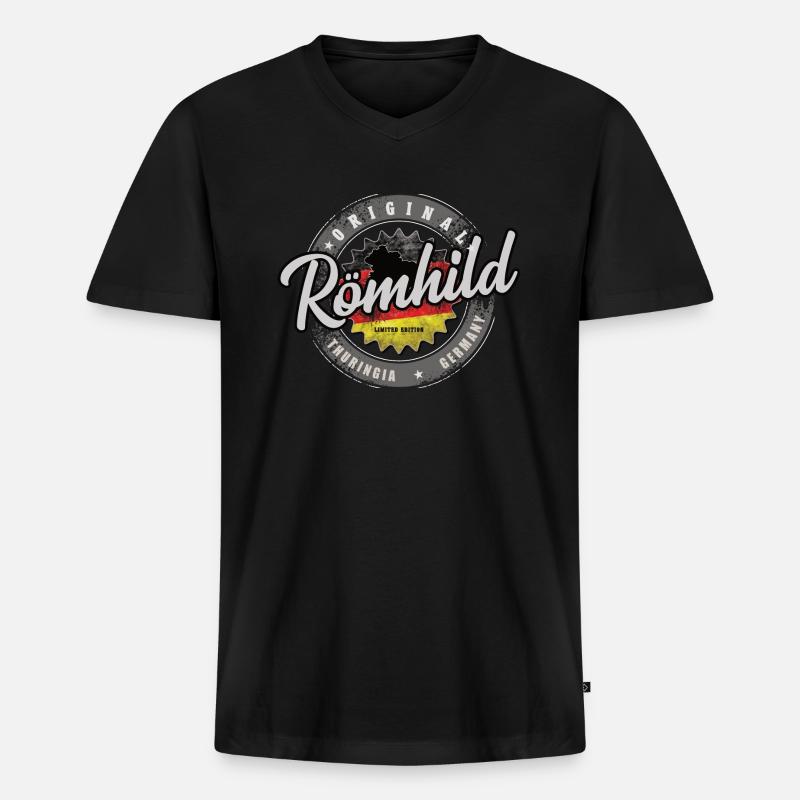 Original Germany Thüringen Röhmhild - Männer Premium Bio T-Shirt mit V-Ausschnitt - Schwarz