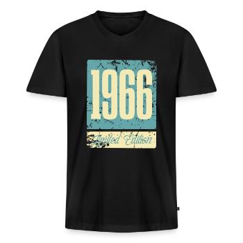 1966 Naissance Anniversaire Année de naissance - T-shirt encolure en V Premium bio Homme - noir - Devant - Nico (187cm)