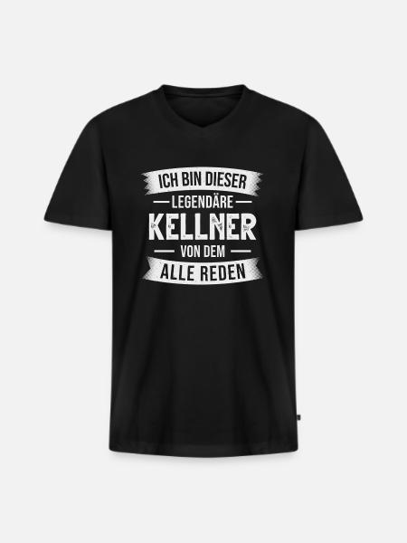 Kellner Gastronomie Servicekraft Bedienung - Männer Premium Bio T-Shirt mit V-Ausschnitt - Schwarz