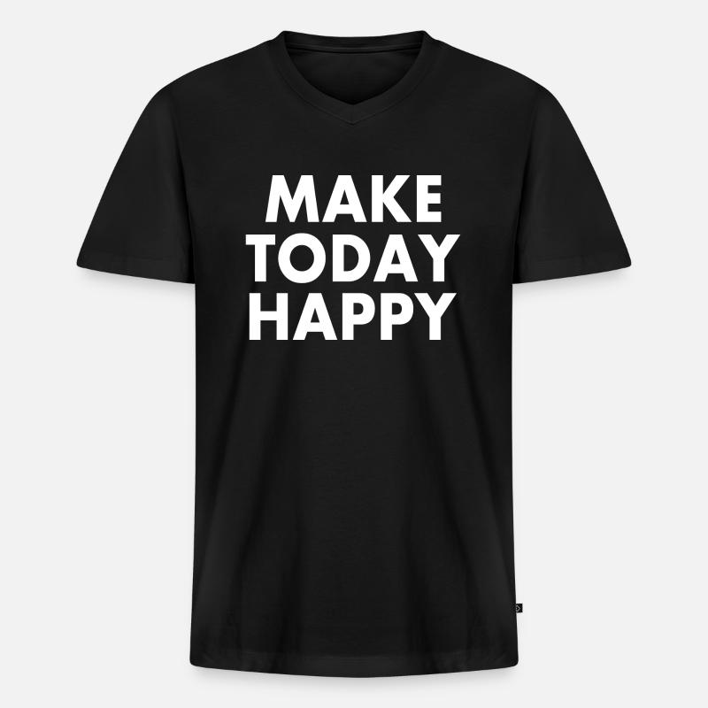 Make today happy - Männer Premium Bio T-Shirt mit V-Ausschnitt - Schwarz