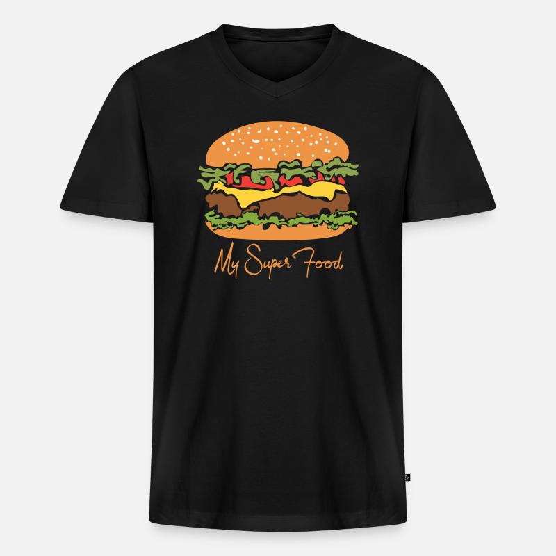Burger - Männer Premium Bio T-Shirt mit V-Ausschnitt - Schwarz
