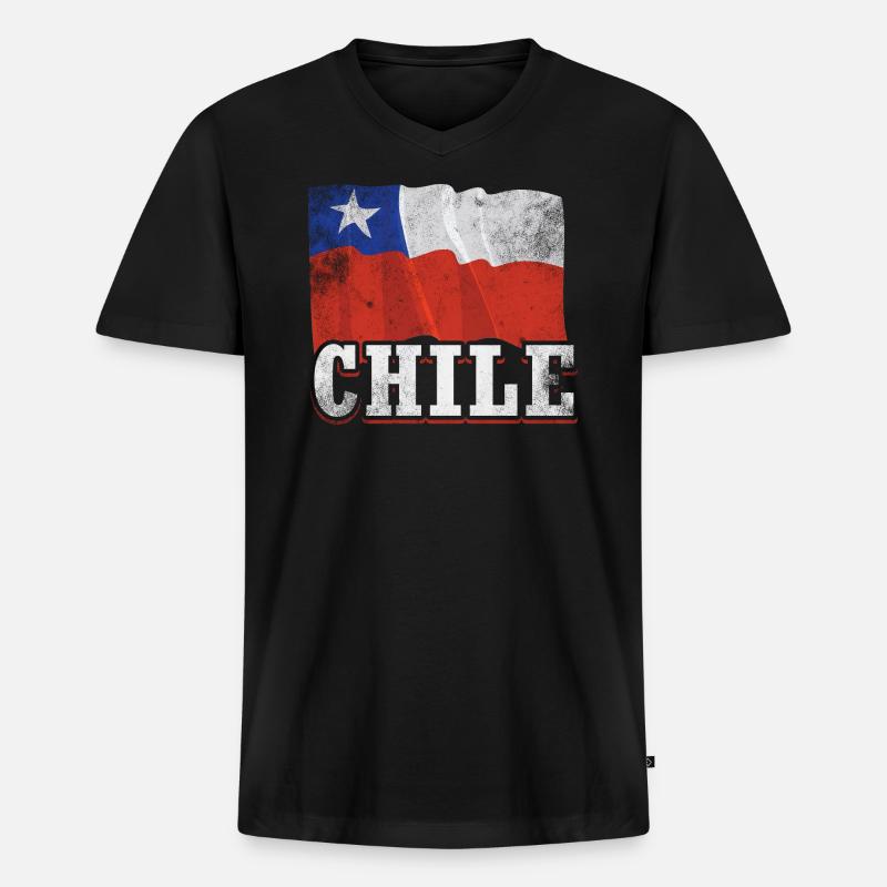 Chile Flagge - Männer Premium Bio T-Shirt mit V-Ausschnitt - Schwarz