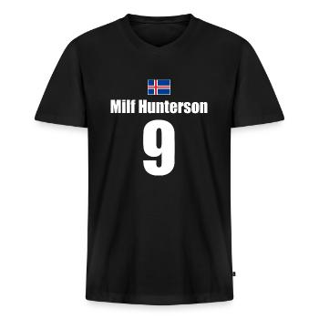Hunterson Island Sauf Trikot Mallorca - Männer Premium Bio T-Shirt mit V-Ausschnitt - Schwarz - Vorne - Nico (187cm)