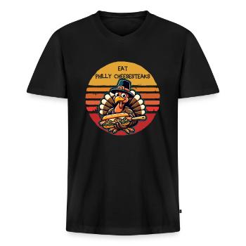 Eat Philly Cheesesteaks Thanksgiving Turkey - Men's Premium Organic T-shirt with V-neck - black - Front - Nico (187cm)