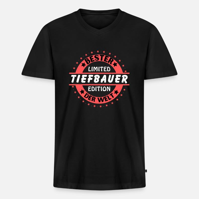 Bester Tiefbauer der Welt - Männer Premium Bio T-Shirt mit V-Ausschnitt - Schwarz