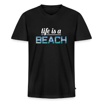 Life is a beach - Männer Premium Bio T-Shirt mit V-Ausschnitt - Schwarz - Vorne - Nico (187cm)