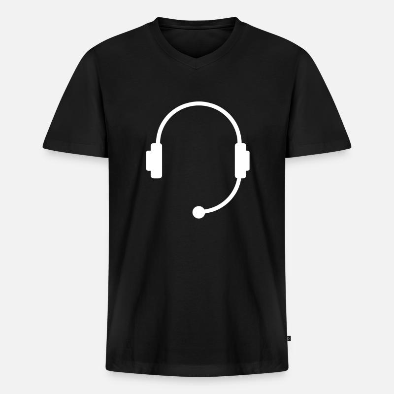 Kopfhörer Ohrhörer Headset Geschenk - Männer Premium Bio T-Shirt mit V-Ausschnitt - Schwarz