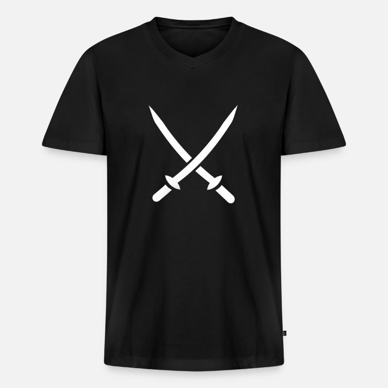 Samurai Schwerter - Männer Premium Bio T-Shirt mit V-Ausschnitt - Schwarz